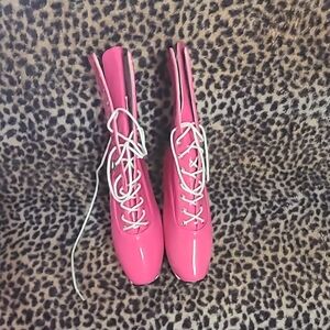 Pink Lace-Up Ballet Boots